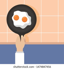 man doing breakfast cooking fried eggs vector illustration