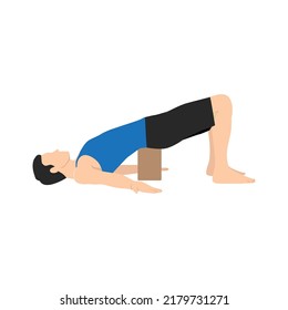Man doing bridge pose setu bandha sarvangasana exercise. Flat vector illustration isolated on white background