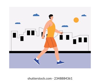 A man doing brisk walking sport, outdoor fitness activity, vector illustration.