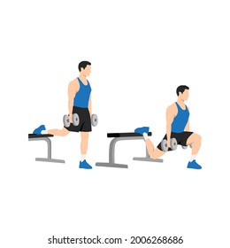 Man doing Bulgarian split squats exercise. Flat vector illustration isolated on white background