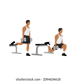 Man doing Bulgarian split squats exercise. Flat vector illustration isolated on white background