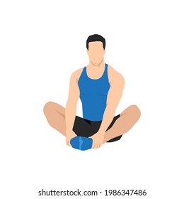 Man doing Butterfly stretch exercise. Flat vector illustration isolated on white background