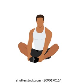 Man doing Butterfly stretch exercise. Flat vector illustration isolated on white background