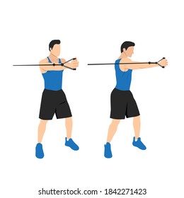 Man doing cable core rotation. Abdominals exercise. Flat vector illustration isolated on white background.