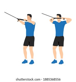 Man doing cable face pull exercise. Flat vector illustration. Shoulder exercise