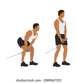 Man doing cable pull throughs exercise flat vector illustration isolated on white background