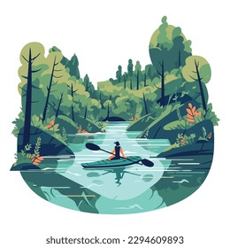 Man doing canoe rafting on lake design