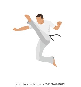 Man doing Capoeira Martial arts. Combat sport. Flat vector illustration isolated on white background