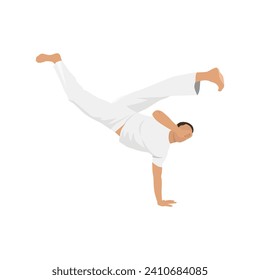 Man doing Capoeira Martial arts. Combat sport. Flat vector illustration isolated on white background