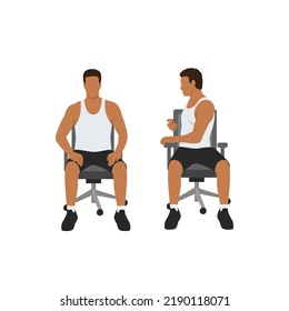 Man doing Chair spinal twist. ardha matsyendrasana exercise. Flat vector illustration isolated on white background 