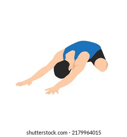 Man doing Child's pose variation exercise. Flat vector illustration isolated on white background