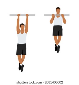 Man doing Chin up exercise. Flat vector illustration isolated on white background. workout character set