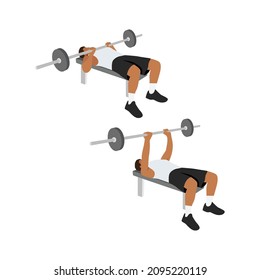 Man doing Close grip overhand barbell bench press exercise. Flat vector illustration isolated on white background