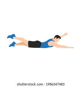 Man doing Contralateral limb raises exercise. Flat vector illustration isolated on white background