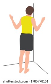 Man Doing Corner Stretches Poses Silhouette Flat Illustration Isolated on White Background in Different Poses - Physical Therapy