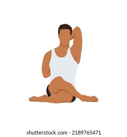 Man doing cow face pose or gomukhasana exercise. Flat vector illustration isolated on white background