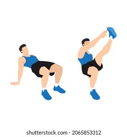 Man doing Crab toe touches exercise. Flat vector illustration isolated on white background