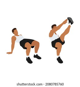 Man doing Crab toe touches exercise. Flat vector illustration isolated on white background