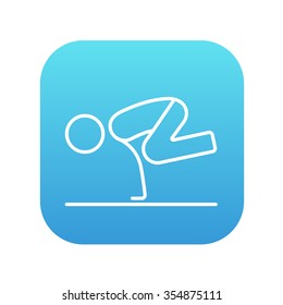 Man doing crane yoga pose line icon for web, mobile and infographics. Vector white icon on the blue gradient square with rounded corners isolated on white background.