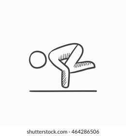 Man doing crane yoga pose vector sketch icon isolated on background. Hand drawn Man doing crane yoga pose icon. Man doing crane yoga pose sketch icon for infographic, website or app.