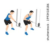 Man doing Cross body cable rows exercise. Flat vector illustration isolated on white background