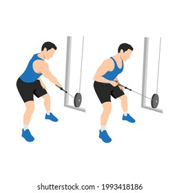 Man doing Cross body cable rows exercise. Flat vector illustration isolated on white background