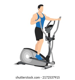 Man doing Cross trainer Machine exercise flat vector illustration isolated on white background