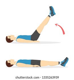 Man doing crunches in the gym. Belly burn workout. Guy make exercise. ABS workout. Healthy and active lifestyle. Isolated vector illustration