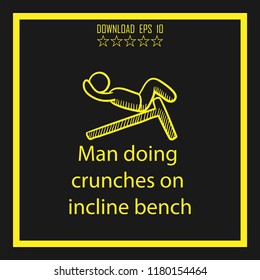 Man doing crunches on incline bench sketch vector icon