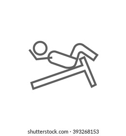 Man doing crunches on incline bench line icon.