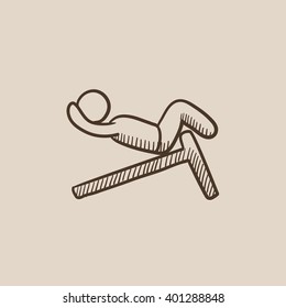 Man doing crunches on incline bench sketch icon.