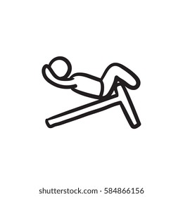 Man doing crunches on incline bench vector sketch icon isolated on background. Hand drawn Man doing crunches on incline bench icon. Man doing crunches sketch icon for infographic, website or app.