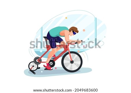 Man doing cycling on bicycle simulator Illustration concept. Flat illustration isolated on white background.