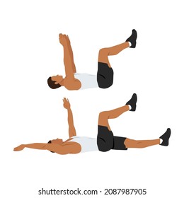 Man Doing Dead Bug Exercise. Abdominals Exercise. Flat Vector Illustration Isolated On White Background.Editable File With Layers