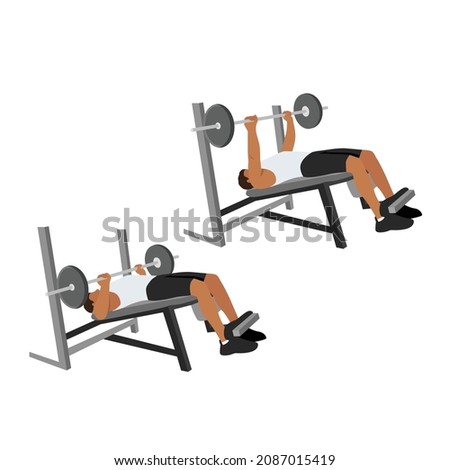 Man doing decline barbell bench press flat vector illustration isolated on different layers