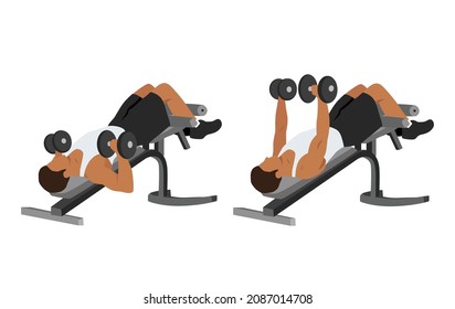 Man doing decline bench barbell press flat vector illustration isolated on different layers