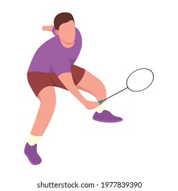 A man doing defense when he playing badminton. Sports flat illustrations.