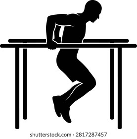 Man doing dips, parallel bars, exercise, workout, fitness.
