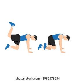 Man doing donkey kicks exercise flat vector illustration isolated on white background