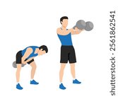 Man doing Double handed kettlebell swing exercise. Flat vector illustration isolated on white background