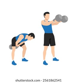 Man doing Double handed kettlebell swing exercise. Flat vector illustration isolated on white background