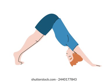 Man doing downward dog pose. Male person in doodle style.