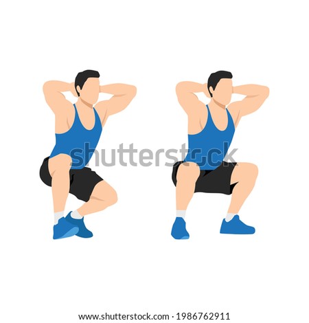 Man doing Duck walks. squat exercise. Flat vector illustration isolated on white background