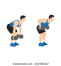 Man doing Dumbbell bent over rows exercise flat vector illustration isolated on white background