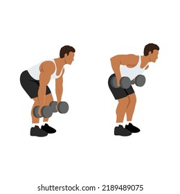 Man doing Dumbbell bent over rows exercise flat vector illustration isolated on white background