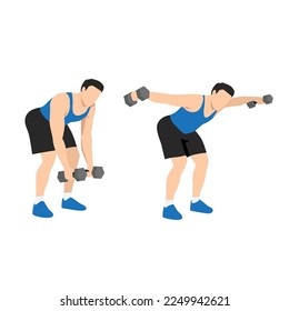 Man doing Dumbbell bent over reverse flyes. Flat vector illustration isolated on white background