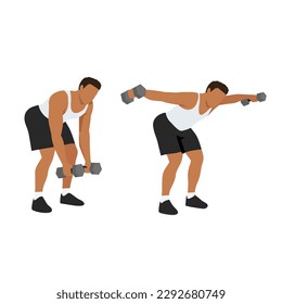 Man doing Dumbbell bent over reverse flyes. Flat vector illustration isolated on white background