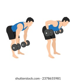 Man doing Dumbbell bent over reverse grip row exercise. Flat vector illustration isolated on white background