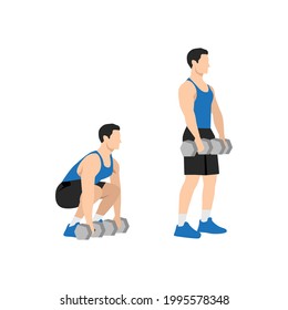 Hombre haciendo ejercicio de levantamiento mortal de Dumbbell. Ilustración vectorial plana aislada en fondo blanco