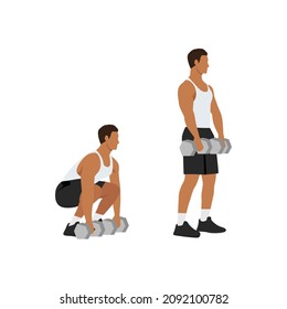 Man Doing Dumbbell Deadlift Exercise. Flat Vector Illustration Isolated On White Background